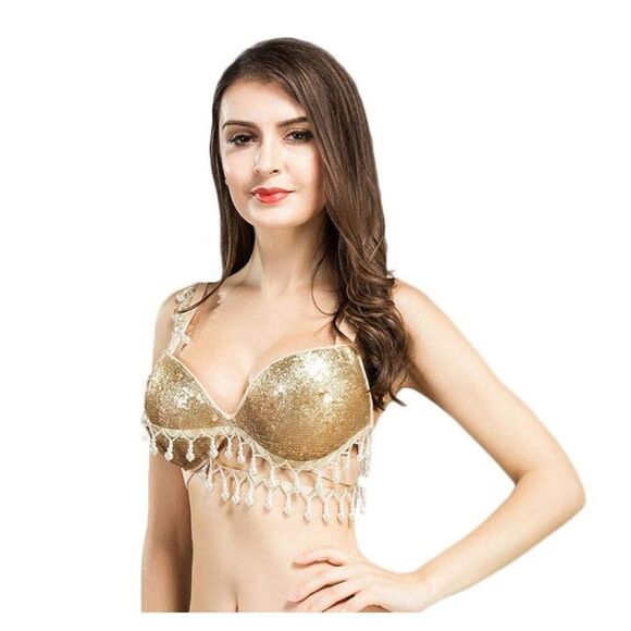 NEW Belly Dance Bra Gold Belly Dance Costume Bellydance Carnival S - Picture 5 of 6